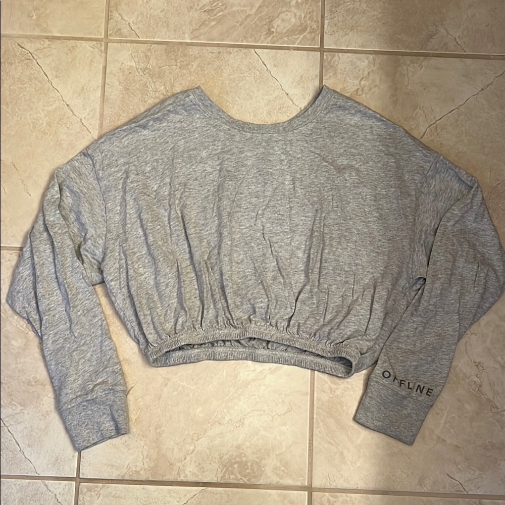 OFFLINE Aerie Cropped Gray Long-Sleeve Shirt